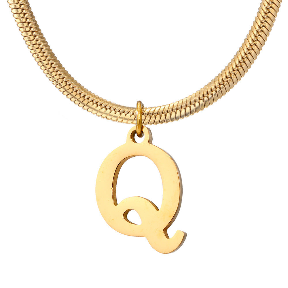 Acier inoxydable 26 lettres anglais pendentif plat serpent os collier