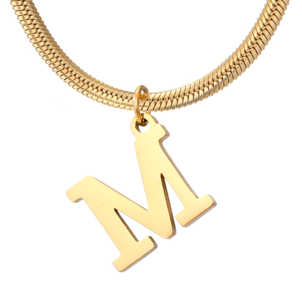 Acier inoxydable 26 lettres anglais pendentif plat serpent os collier