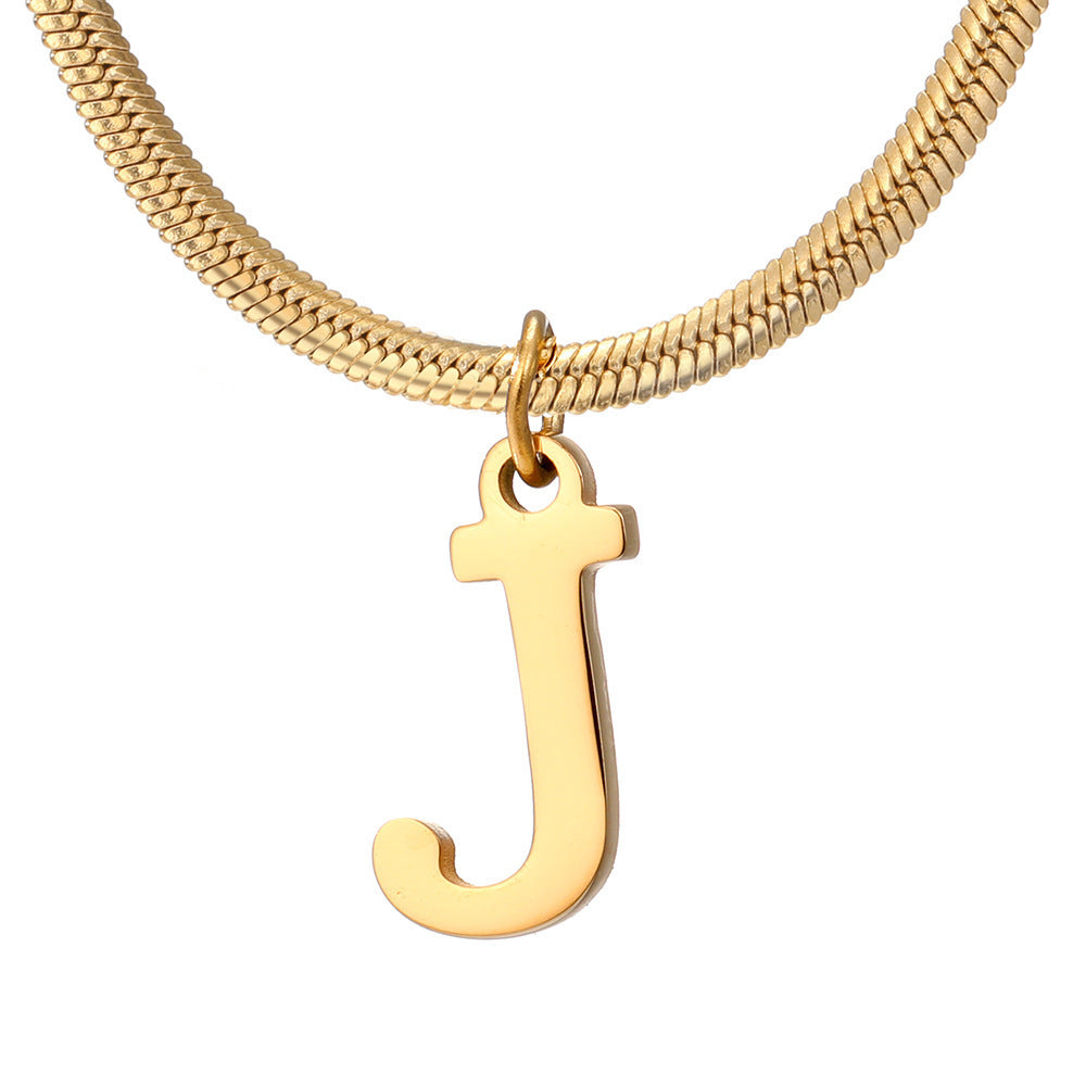 Acier inoxydable 26 lettres anglais pendentif plat serpent os collier