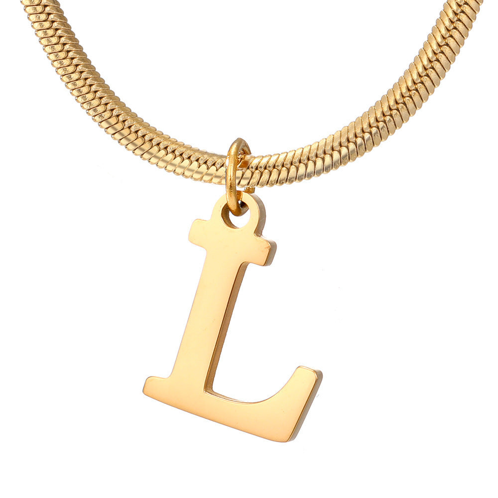 Acier inoxydable 26 lettres anglais pendentif plat serpent os collier