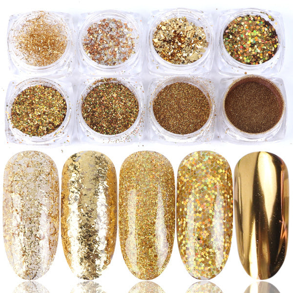 8 boîte Mix Glitter Nail Art Poudre Flocons Ensemble