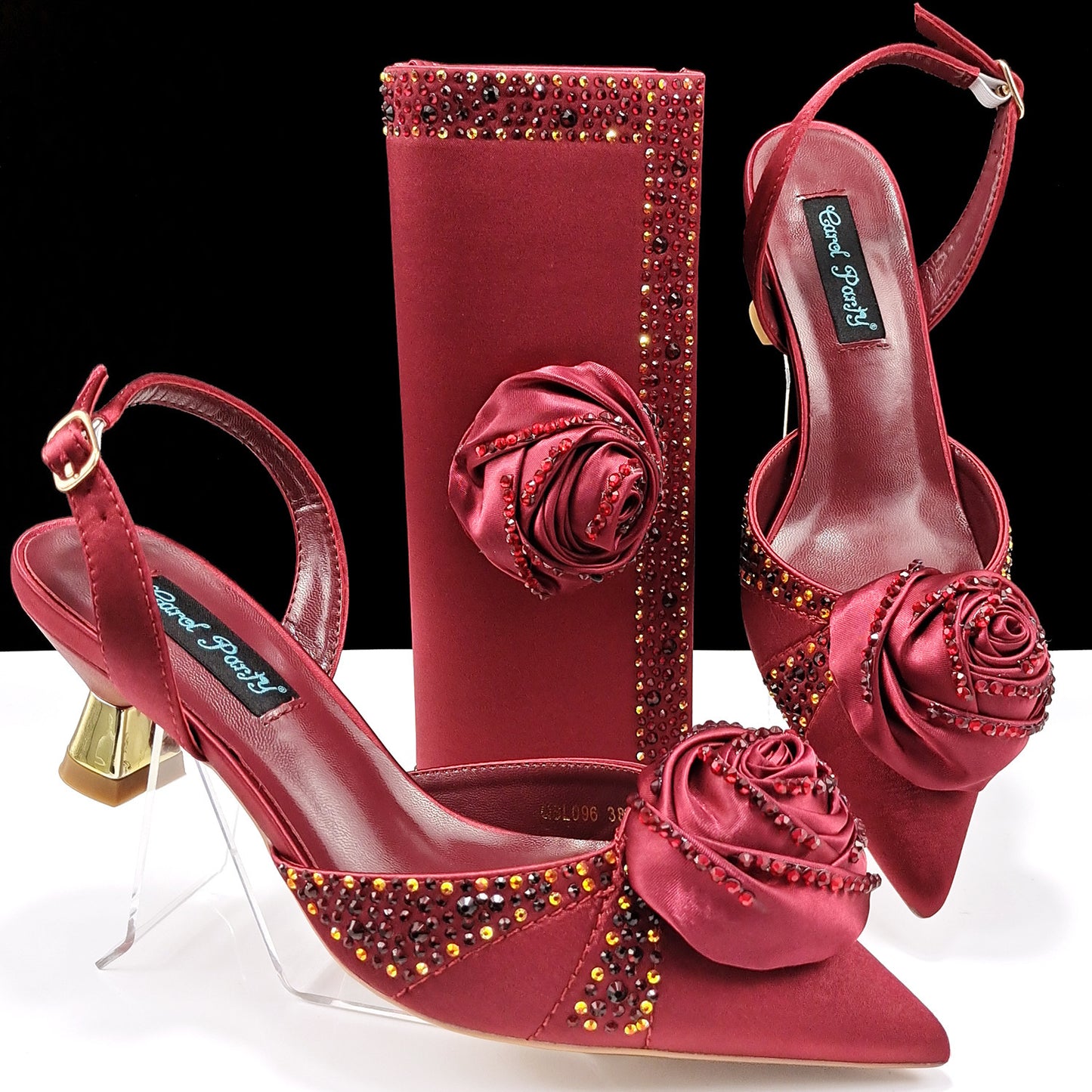 Women's Shoes And Bags Handmade Flower Decoration High Temperature Rhinestone Satin High Heels Suit