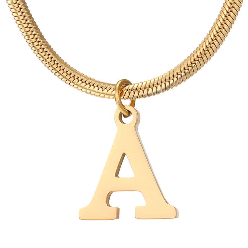 Acier inoxydable 26 lettres anglais pendentif plat serpent os collier