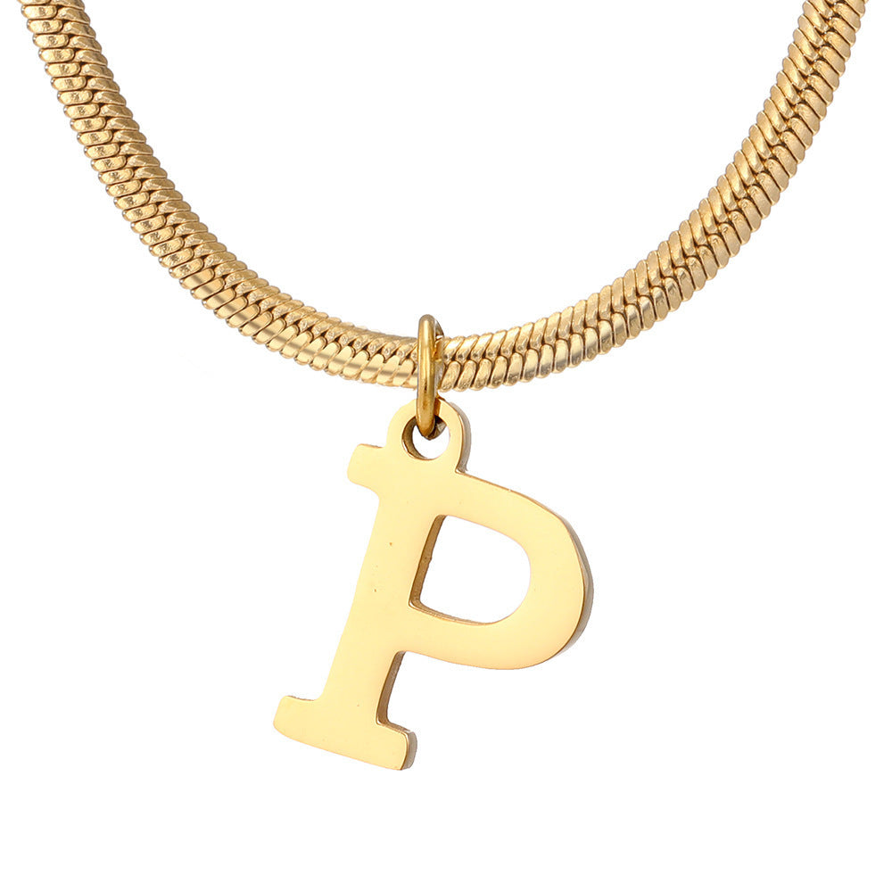 Acier inoxydable 26 lettres anglais pendentif plat serpent os collier