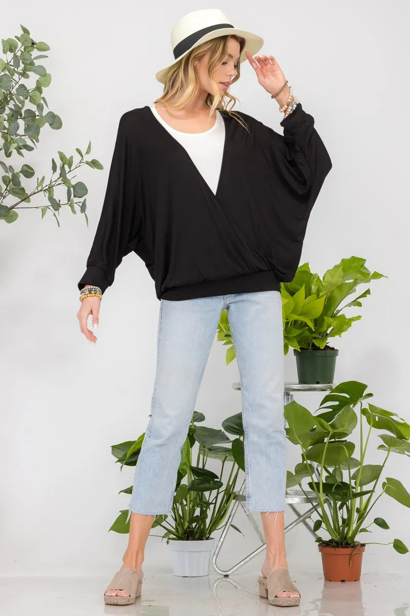 Celeste Full Size Contrast Round Neck Top With Two Layer Detail