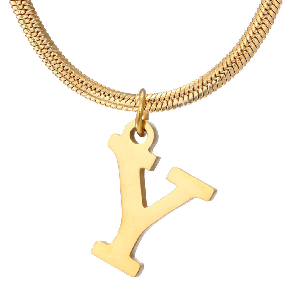 Acier inoxydable 26 lettres anglais pendentif plat serpent os collier