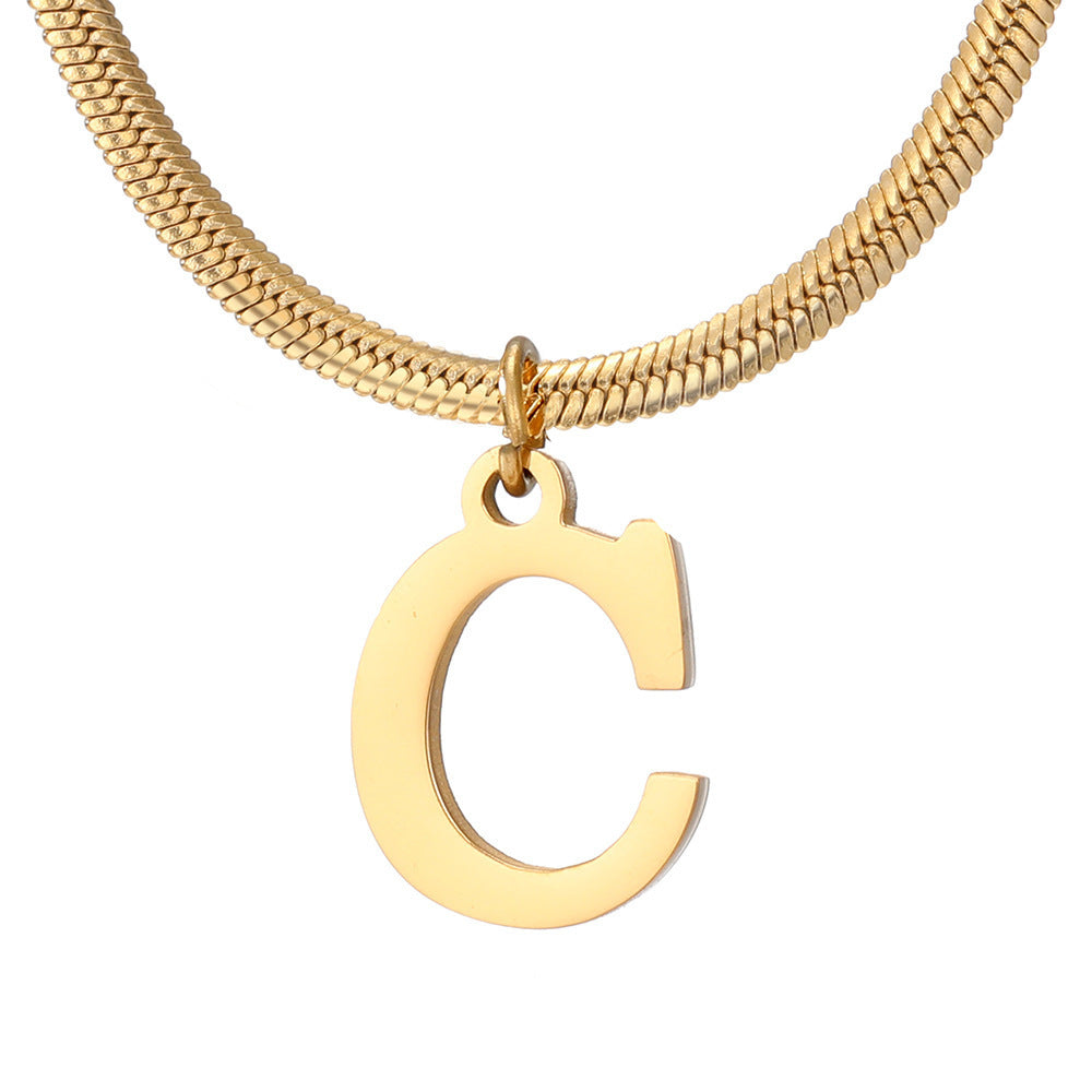 Acier inoxydable 26 lettres anglais pendentif plat serpent os collier