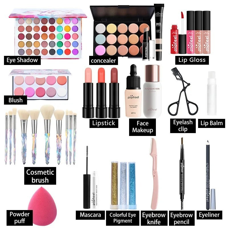 Ensemble complet de maquillage de cosmétiques pour débutants, coffret cadeau de maquillage léger pour étudiant novice