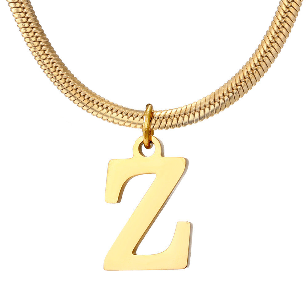 Acier inoxydable 26 lettres anglais pendentif plat serpent os collier