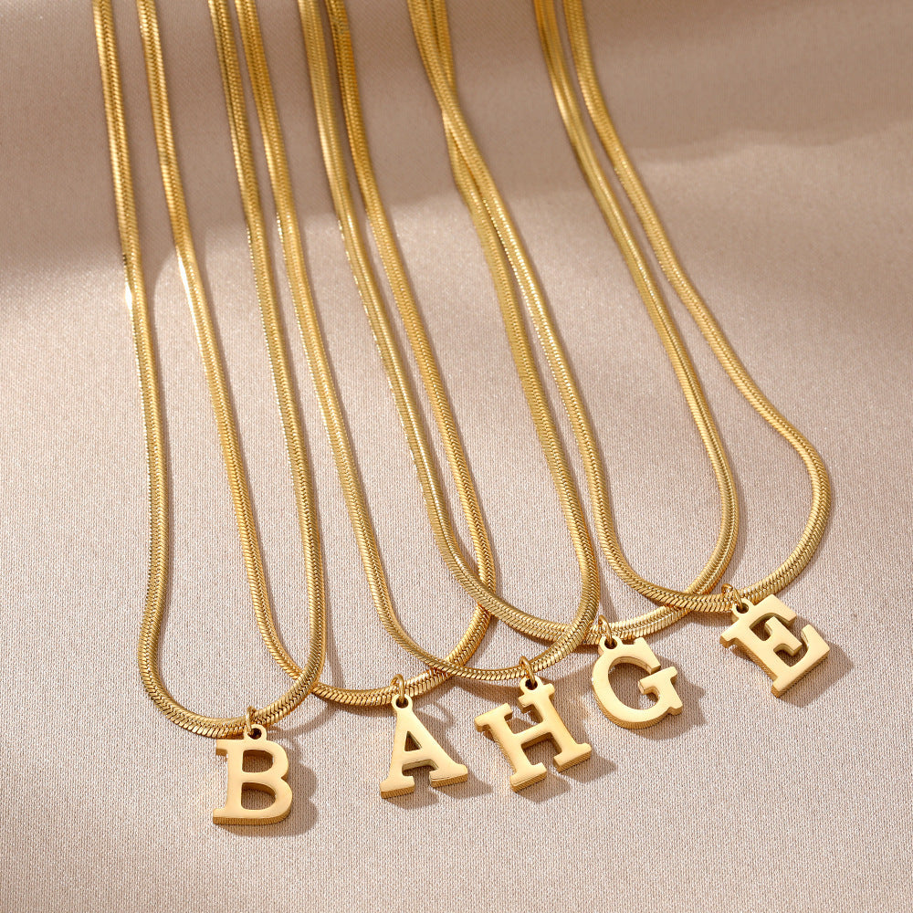 Acier inoxydable 26 lettres anglais pendentif plat serpent os collier