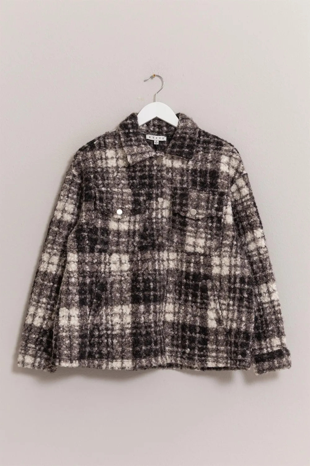 Plaid Button Up Boucle Jacket