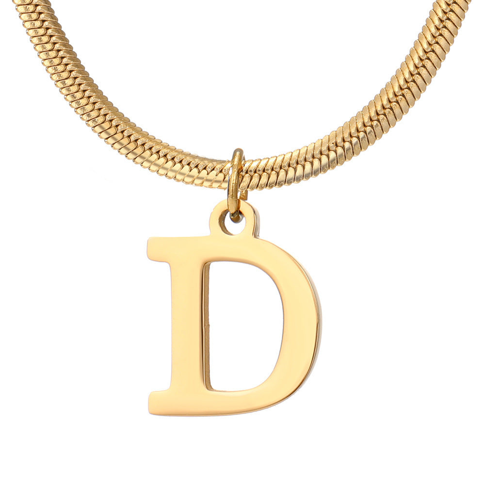 Acier inoxydable 26 lettres anglais pendentif plat serpent os collier