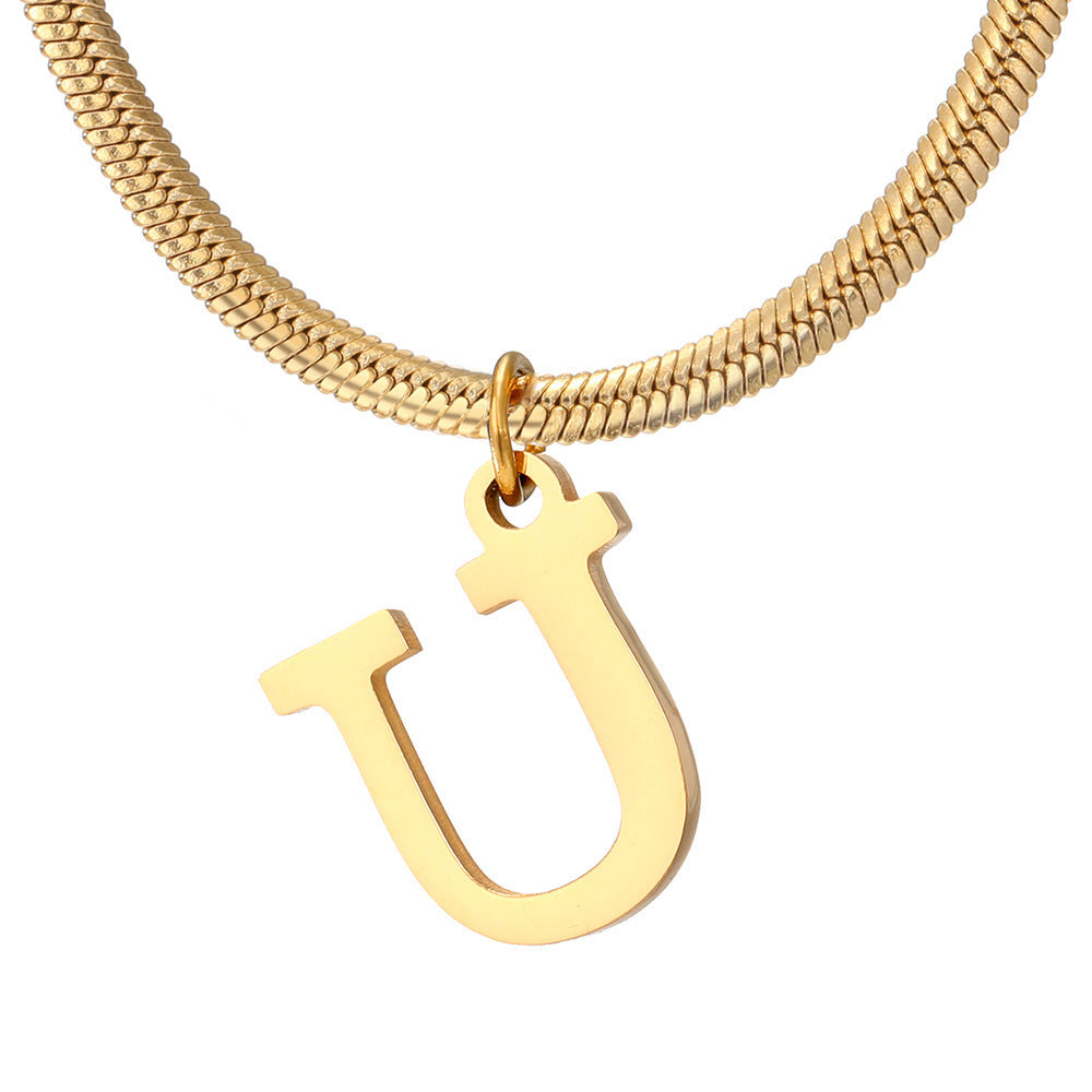 Acier inoxydable 26 lettres anglais pendentif plat serpent os collier