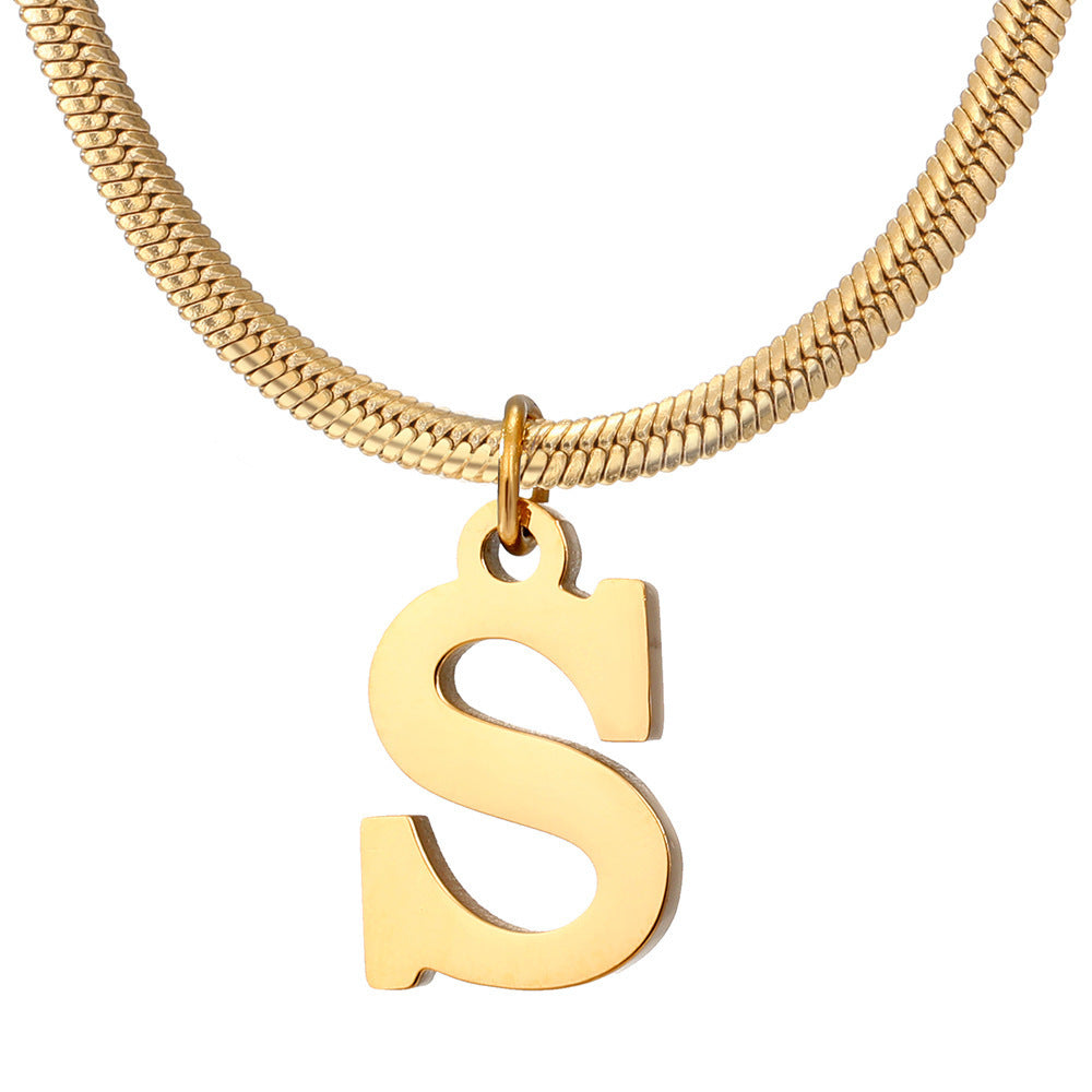 Acier inoxydable 26 lettres anglais pendentif plat serpent os collier