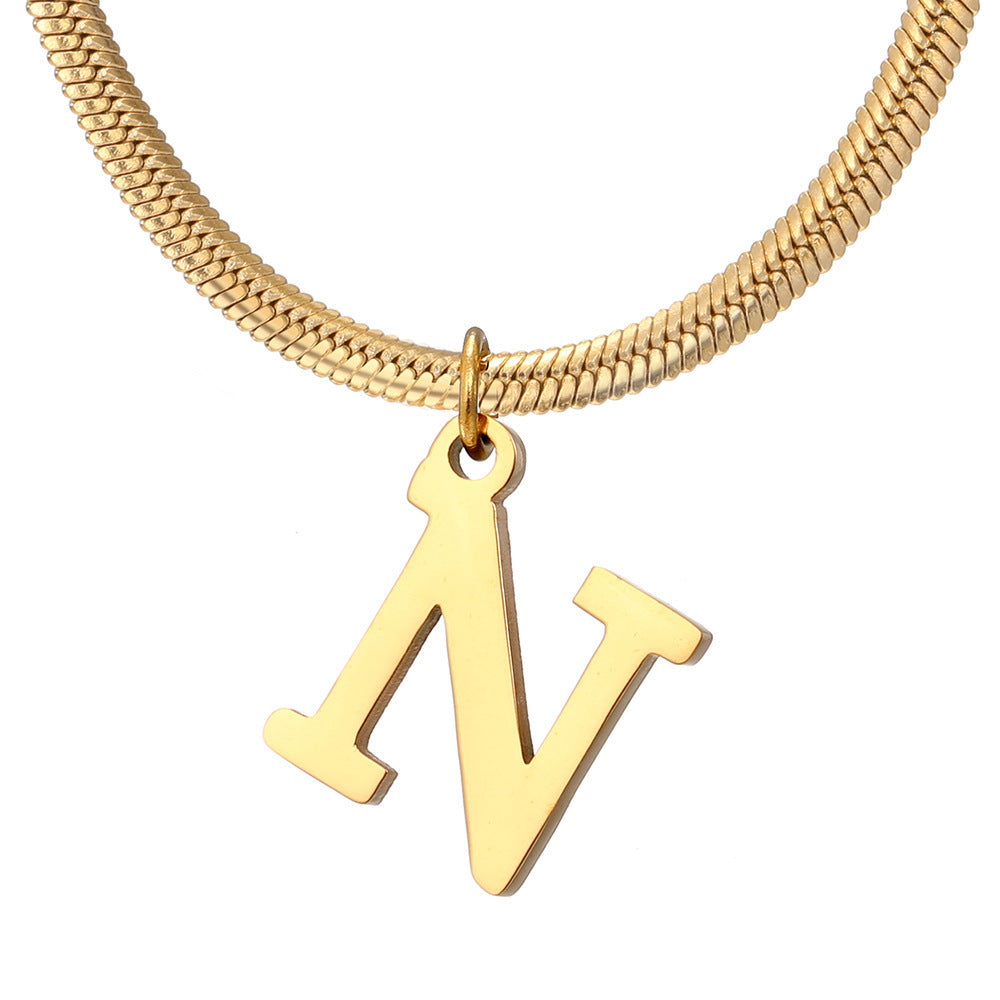 Acier inoxydable 26 lettres anglais pendentif plat serpent os collier