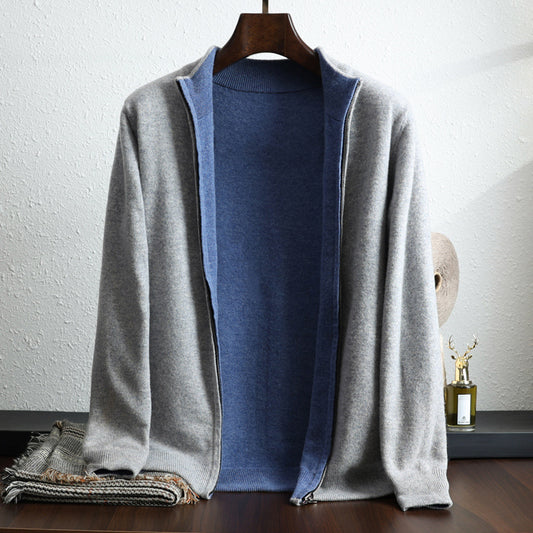 Wool Knit Cardigan Zip Long Sleeve Coat