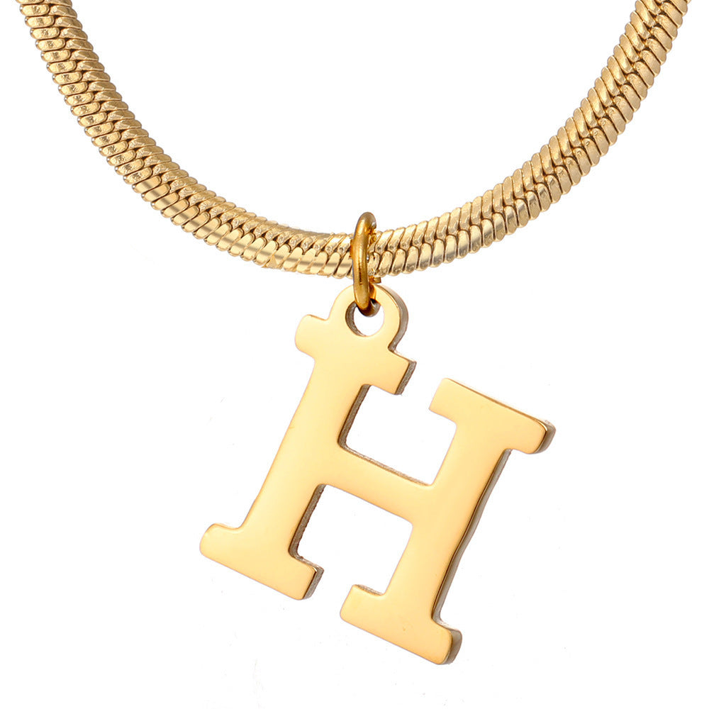 Acier inoxydable 26 lettres anglais pendentif plat serpent os collier