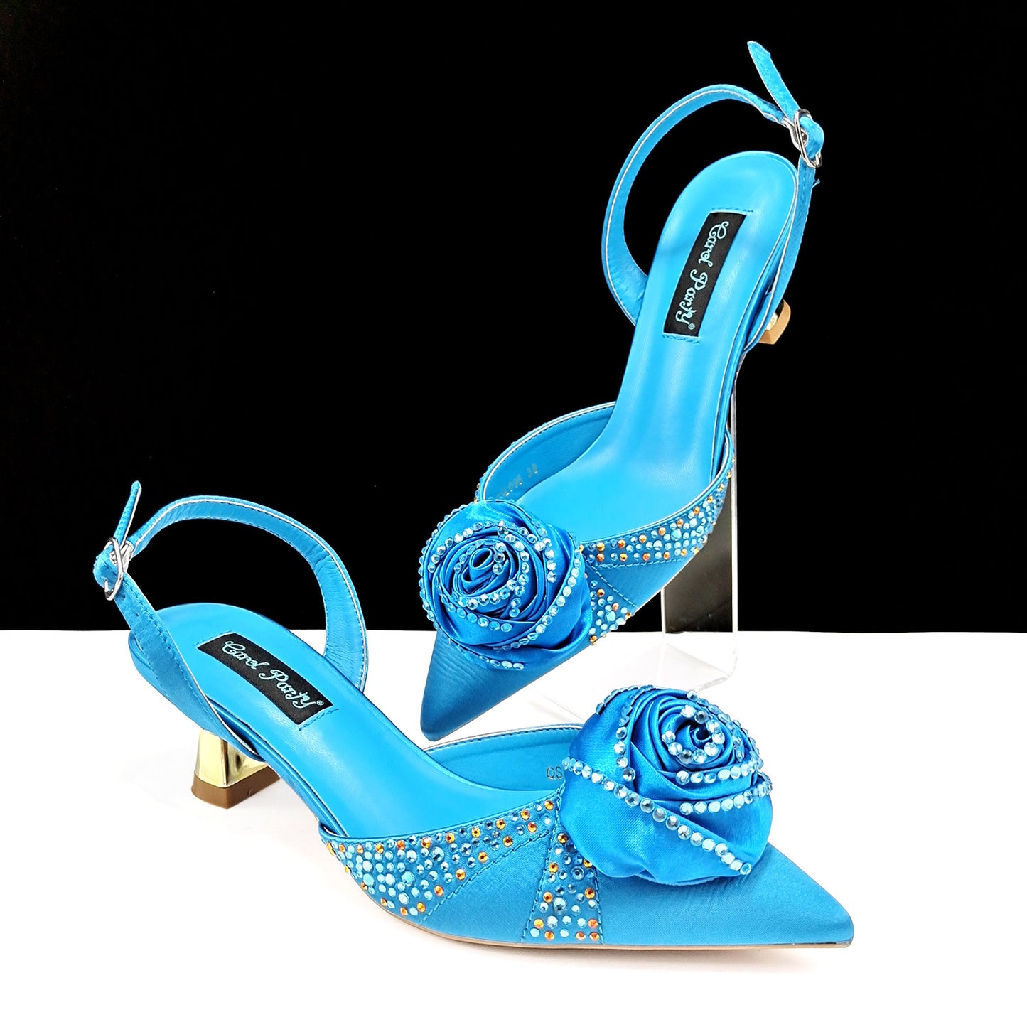 Women's Shoes And Bags Handmade Flower Decoration High Temperature Rhinestone Satin High Heels Suit